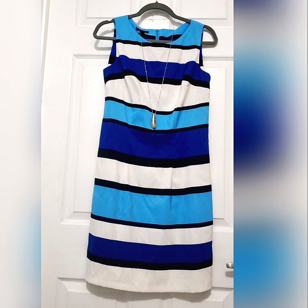 Striped Office Dress Blue Black and White